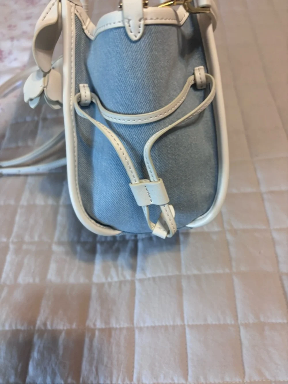 kate spade Light Blue and White Mini Tote Crossbody with Floral Charm - Picture 6 of 10